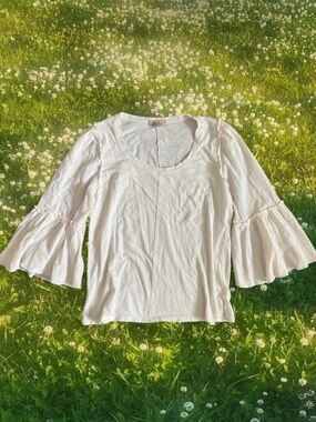 Bordeaux Ivory 100% Cotton Cottagecore Boho Top 3/4 Sleeve Ruffled Coquette